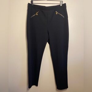 Adrienne Vittadini Black Skinny Pants with Gold Zipper Accents XL EUC